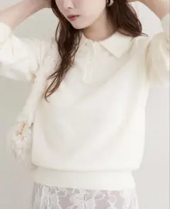 natural couture ふわシャギー衿付きニット