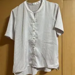ストライプ柄 半袖ブラウス 光沢素材