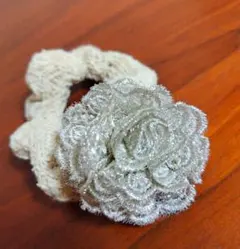 シュシュ ２コセット　レース　カギ編み　アイボリーカラー