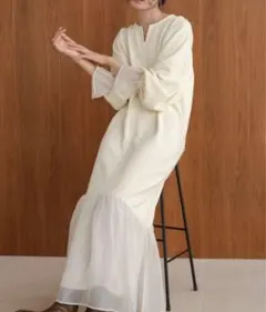 【Bab】オーガンジー切替スウェットワンピースS