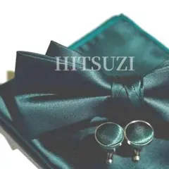 ☆メンズ　蝶ネクタイ カフス チーフ　結婚式　ボウタイ グリーン Mqw