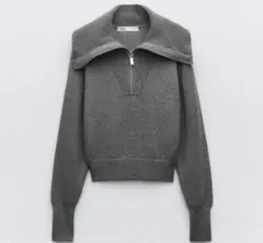 ZARA グレー ニットセーター ジップアップ