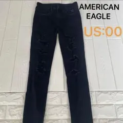 American Eagle スキニーデニム ブラックXXSダメージ加工