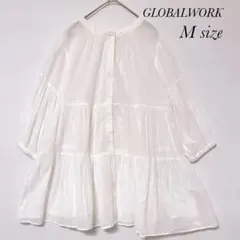 グローバルワークス ティアードデザイン シャツ ブラウス ホワイト M a549