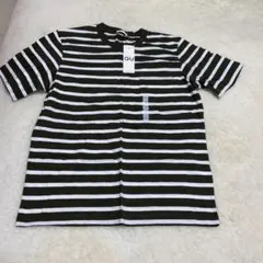 GU オリーブグリーンストライプ 半袖シャツ M