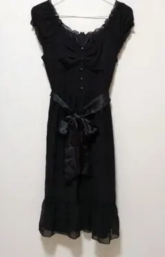 ブラック ノースリーブ ひざ丈ワンピース