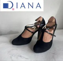 DIANA ストラップシューズパンプス 太ヒール ブラック チャンキーヒール