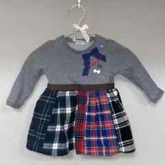 【美品】ミキハウス 80サイズ 長袖ワンピース　チェック柄