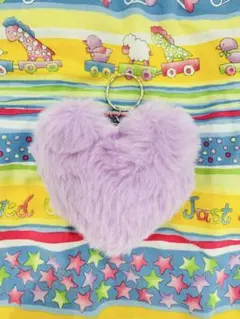 ラベンダー ハート型ファーキーホルダー　パープル