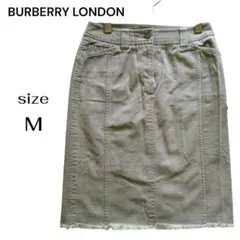 バーバリーロンドン フリンジ デニムスカート ノバチェック ベージュ 38 M