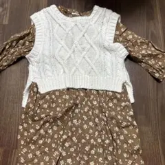 プティマイン 花柄ワンピースとニットベストセット110