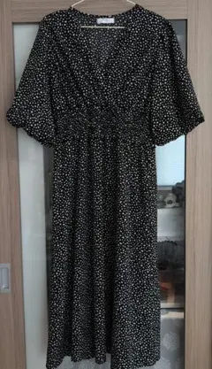 Hudson美品大きいサイズ パフスリーブロングワンピ