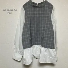 【アズノウアズプラス】 チェック柄長袖シャツ F ホワイト　グレー　b749