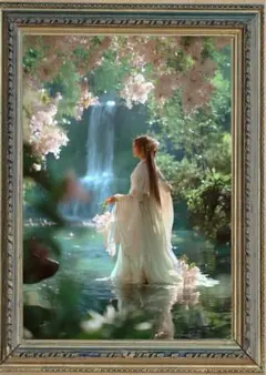 No.534 F3キャンバス アクリル画 原画 青い絵 鹿 青い木 開運絵画 2025年