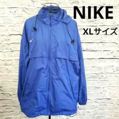90s NIKE TEAM ナイロンジャケット L 青 刺繍ロゴ フード付き