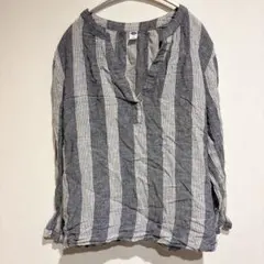 OLD NAVY【XL】ストライプシャツ グレー リネン カジュアル シンプル