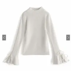 レーススリーブリボンリブニットトップス[k9330f] 新品 Lサイズ