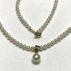 【K18 テリ強】あこや真珠 ベビーパールネックレス 6.7-3.2mm41cm