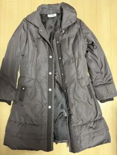 PINORE フード付きブラウンロングダウンコート