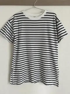 Samansa Mos2 blue ボーダーチュニックTシャツ