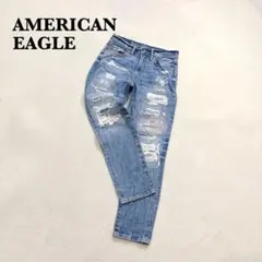 アメリカンイーグル キースヘリングコラボ クラッシュデニム 26×28 ブルー系