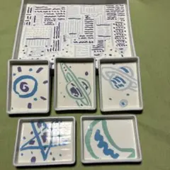 陶器製　手描き模様が施された小皿とトレーのセット　非売品