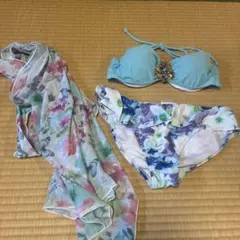 水着・ビキニセット（水色・花柄）