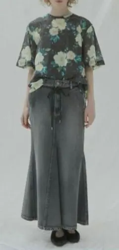 新品 【LECIELBLEUルシェルブルー】デニムロングスカート ブラック