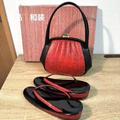 ⭐︎美品　和装　草履とバッグのセット　赤と黒　花柄