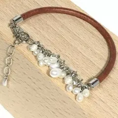⑤本革・淡水パール ブレスレット 15cm