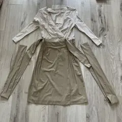 美品　9号kayme ケイミー　ホワイト×ダークネイビー切替　シェルワンピース 美品 9号kayme ケイミー ホワイト×ダークネイビー切替 シェル