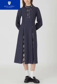 極美品✨ブルーレーベルクレストブリッジ チェック ベルト ロングワンピース 紺 ブルーレーベルクレストブリッジ サイドチェックワンピース