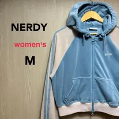 NERDY ノルディ ベロア フーディ レディース　M 水色 クロップドのサムネイル