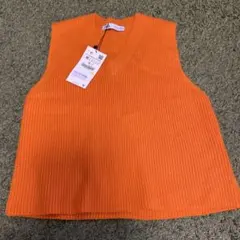 新品未使用！ZARA オレンジ Vネック ニットベスト M