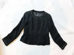 エニィファムbyクミキョクファム ノーカラージャケット　ツイード 黒　ラメ