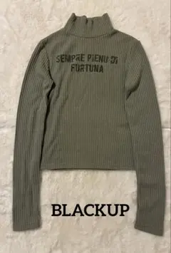 【BLACKUP】フロントロゴ リブハイネック ニットトップス カーキ 韓国