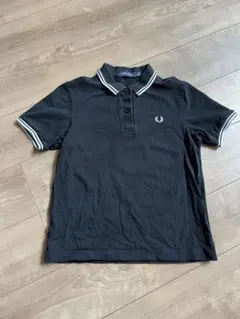 FRED PERRY ポロシャツ UK 10 黒 半袖 ストライプ襟