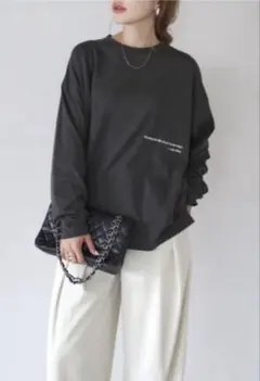 BONJOUR SAGAN ワンポイントロゴ刺繍ロンT チャコールグレー　新品