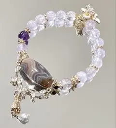 天然石 ルチルクォーツ×ブルートパーズ 天然石ブレスレット ゴールド 