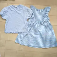 水色 ギンガムチェック 半袖 ワンピース　水色トップス　まとめ売り 130cm