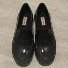 HUNTER ブラック レインシューズ ローファータイプ