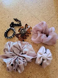ヘアアクセサリー 5点セット シュシュ他