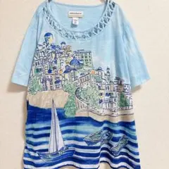 アルフレッドダナー 風景 半袖 カットソー 青 水色 ゆったり 【3L～4L】のサムネイル