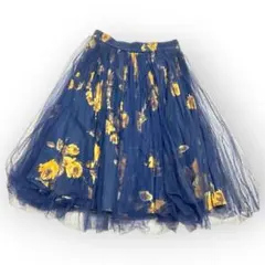 スナイデル　チュール花柄シフォンフレアスカート　ひざ丈　ウエストゴム　a1297