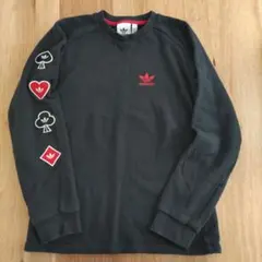 adidas 長袖トレーナー ブラック S トランプ柄　裏起毛