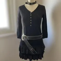 ブラックケーブルニットップスy2k00sダークコアゴシックフェアグランジ平成女児