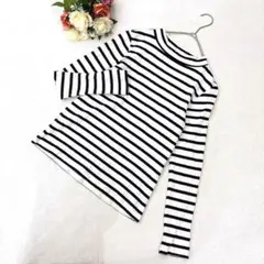 ジーユー（L）長袖ニット ボーダー リブ トップス 黒×白 モノトーン 定番