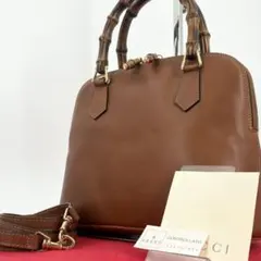 美品　グッチ　バンブー　レザー　2WAY　ハンドバッグ　ショルダー　キャメル