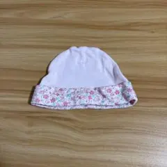 ピンク　花柄ベビー帽子 50-60cm