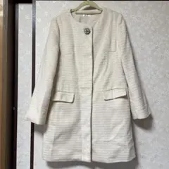 フォーマル　アイボリー ノーカラー　コート　 ブローチ付き　13AR